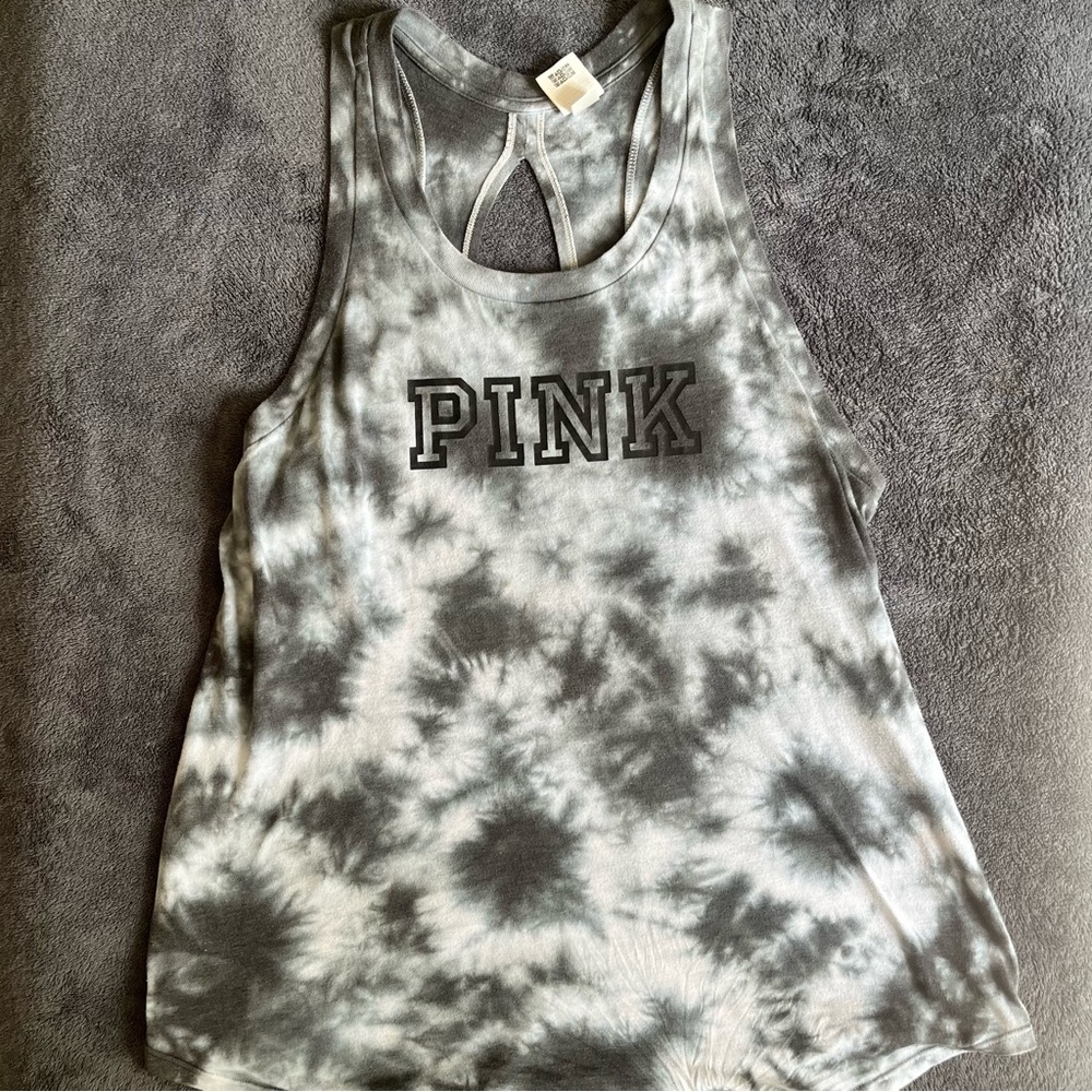 PINK Victoria's Secret Black and Gray Tie-Dye Tank